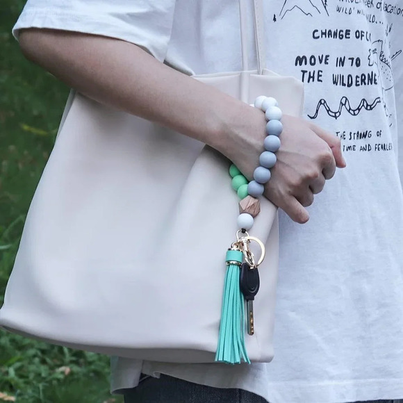 Tassel Silicone Forthee Wristlet Key  Ring Bracelet Beaded Key Chains for Women - Picture 6 of 7